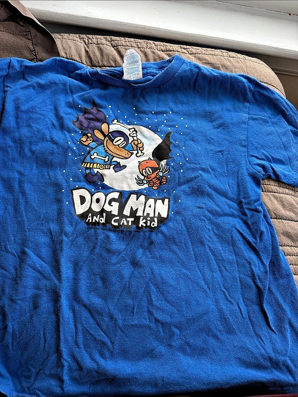 Dog Man and Cat Kid Graphic T-Shirt Boys Small Blue
